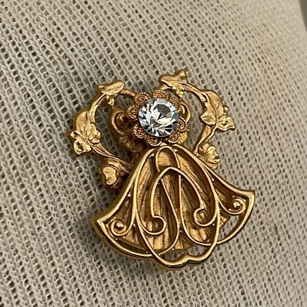 Vintage “Jane” Davis 1998 AOL Art Deco Divine Symbol Brooch Crystal Accent Angel